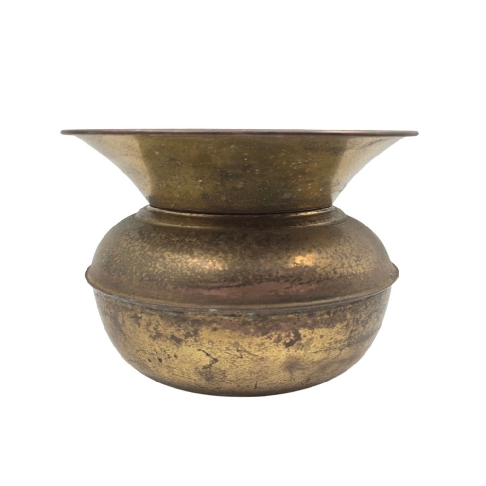 Vintage ODI Solid Brass Spittoon Made in Korea Rustic Decorative Vessel 9 Inch
